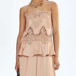 H&M Edition Lace Applique Satin Camisole Tank Top Champagne Beige NWT Size Large